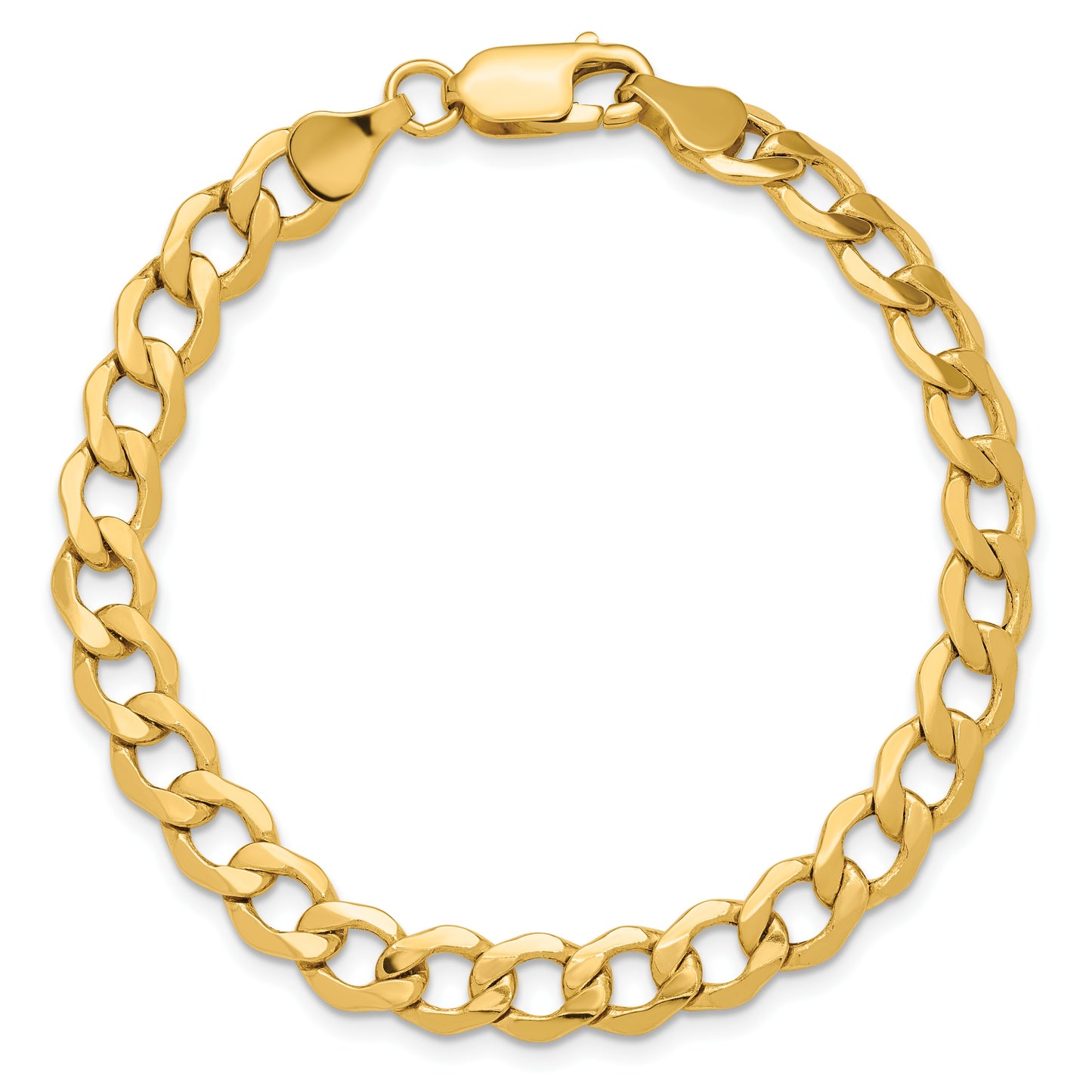 14K 8 inch 6.5mm Semi-Solid Curb with Lobster Clasp Bracelet