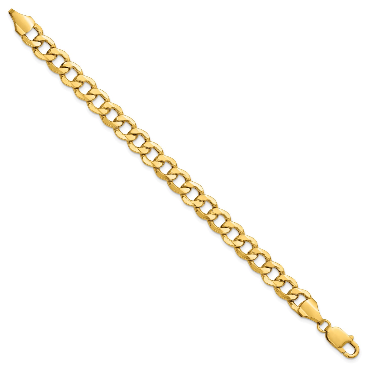 14K 8 inch 9mm Semi-Solid Curb with Lobster Clasp Bracelet