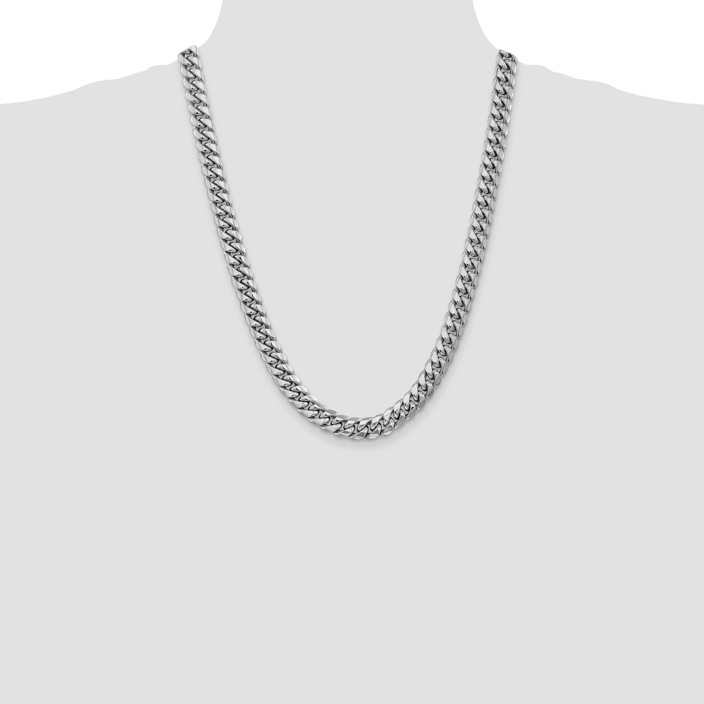 14k White Gold 9.3mm Semi-Solid Miami Cuban Chain