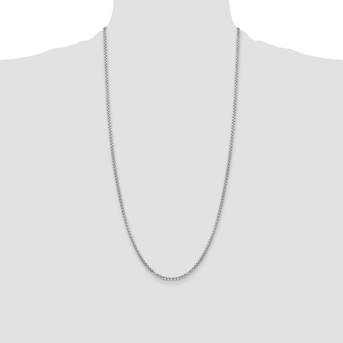 14K White Gold 28 inch 2.45mm Semi-Solid Round Box with Lobster Clasp Chain