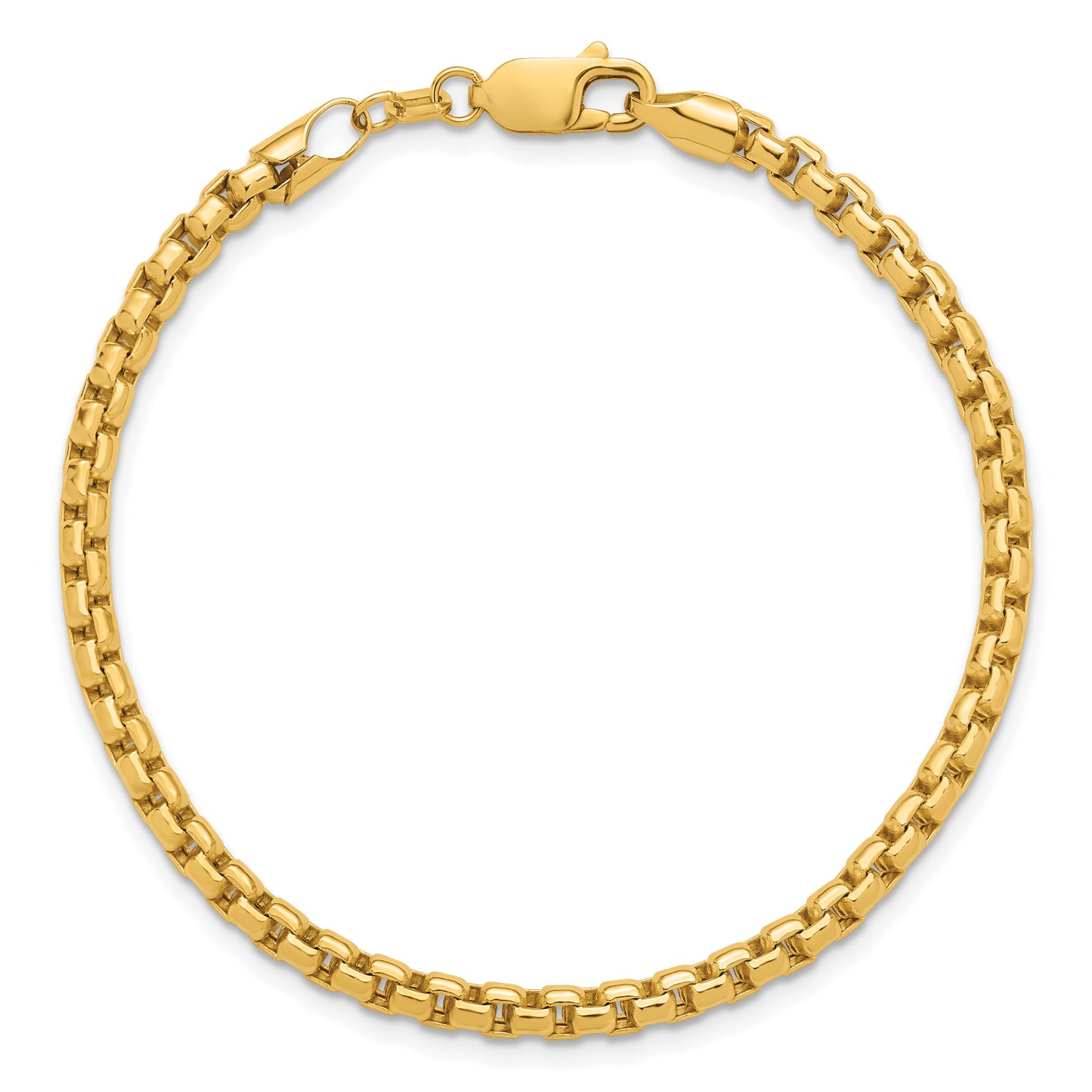 14K 7 inch 3.6mm Semi-Solid Round Box with Lobster Clasp Bracelet