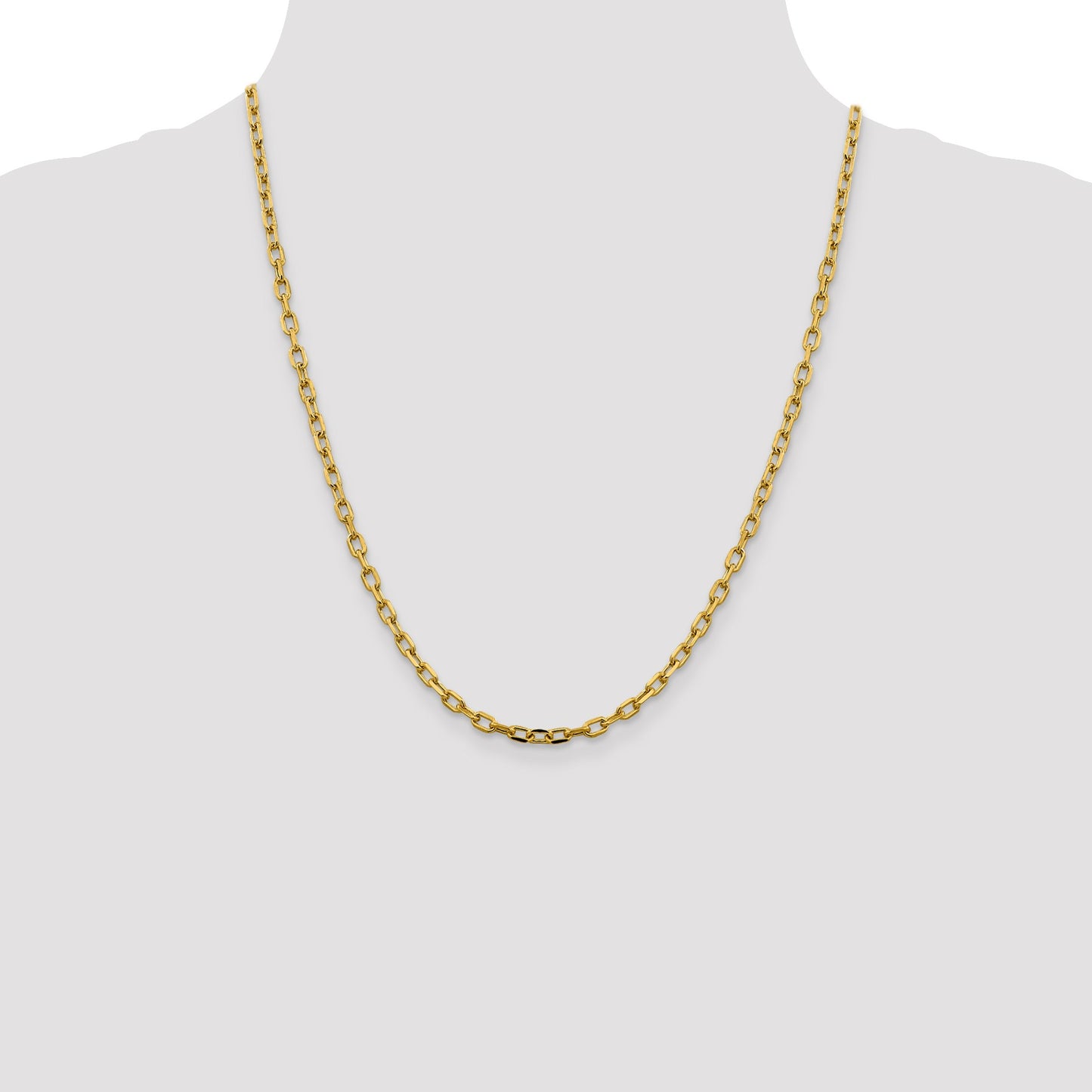 14K 22 inch 3.7mm Semi-Solid Diamond-cut Open Link Cable with Lobster Clasp Chain