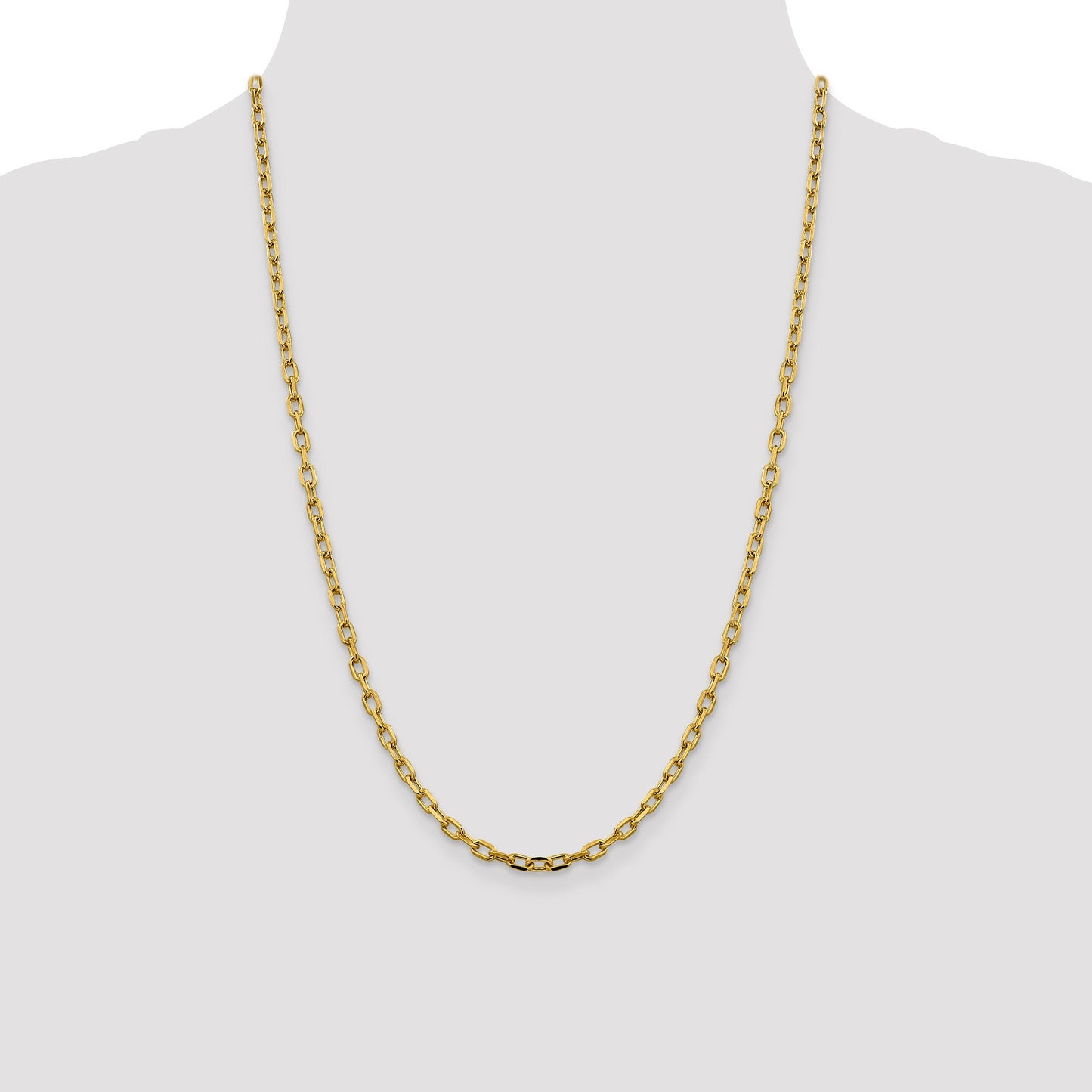 14K 24 inch 3.7mm Semi-Solid Diamond-cut Open Link Cable with Lobster Clasp Chain