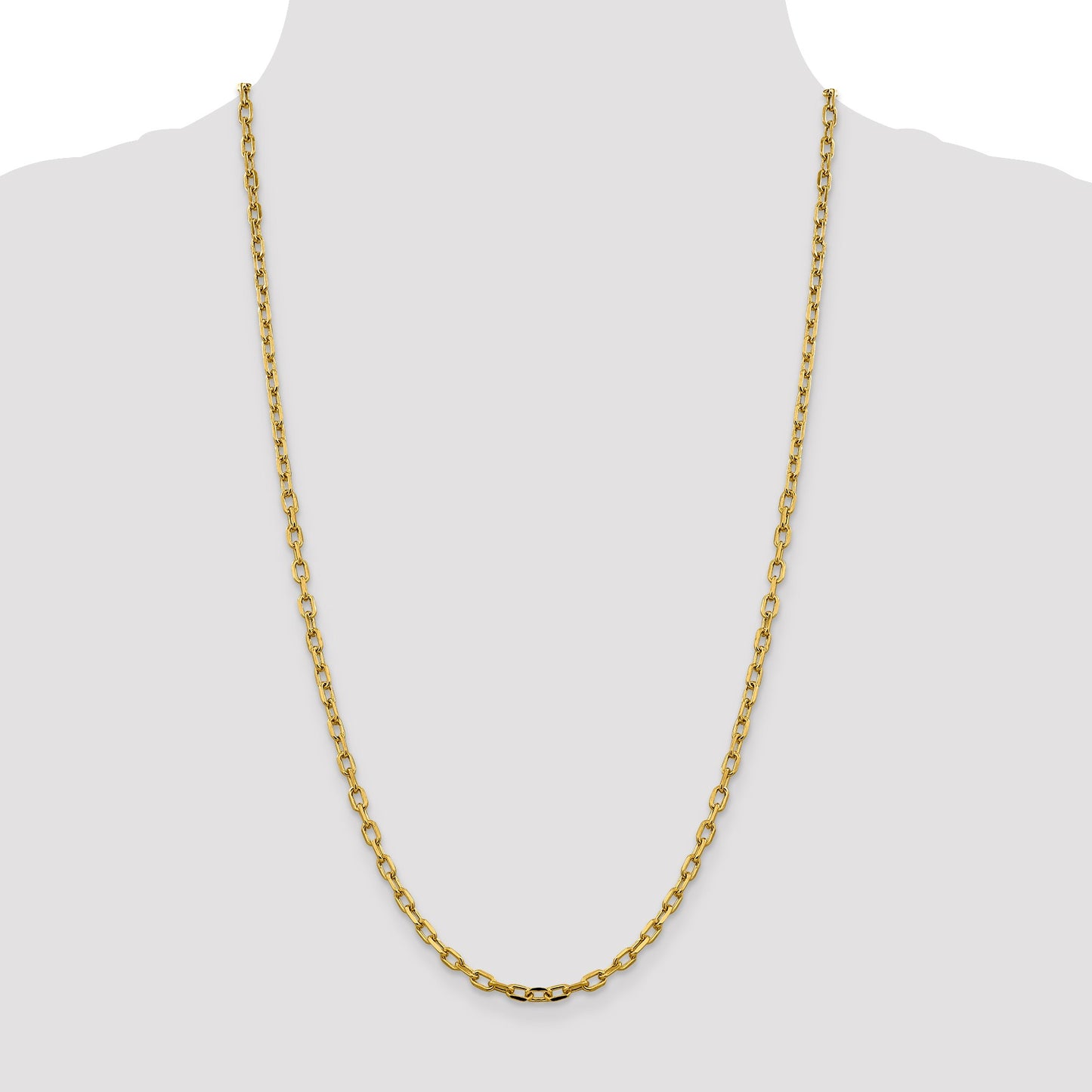 14K 26 inch 3.7mm Semi-Solid Diamond-cut Open Link Cable with Lobster Clasp Chain