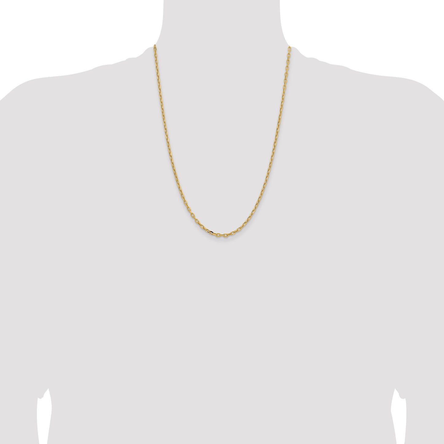 14K Yellow Gold 24 inch 3mm Semi-Solid Diamond-cut Open Link Cable with Lobster Clasp Chain