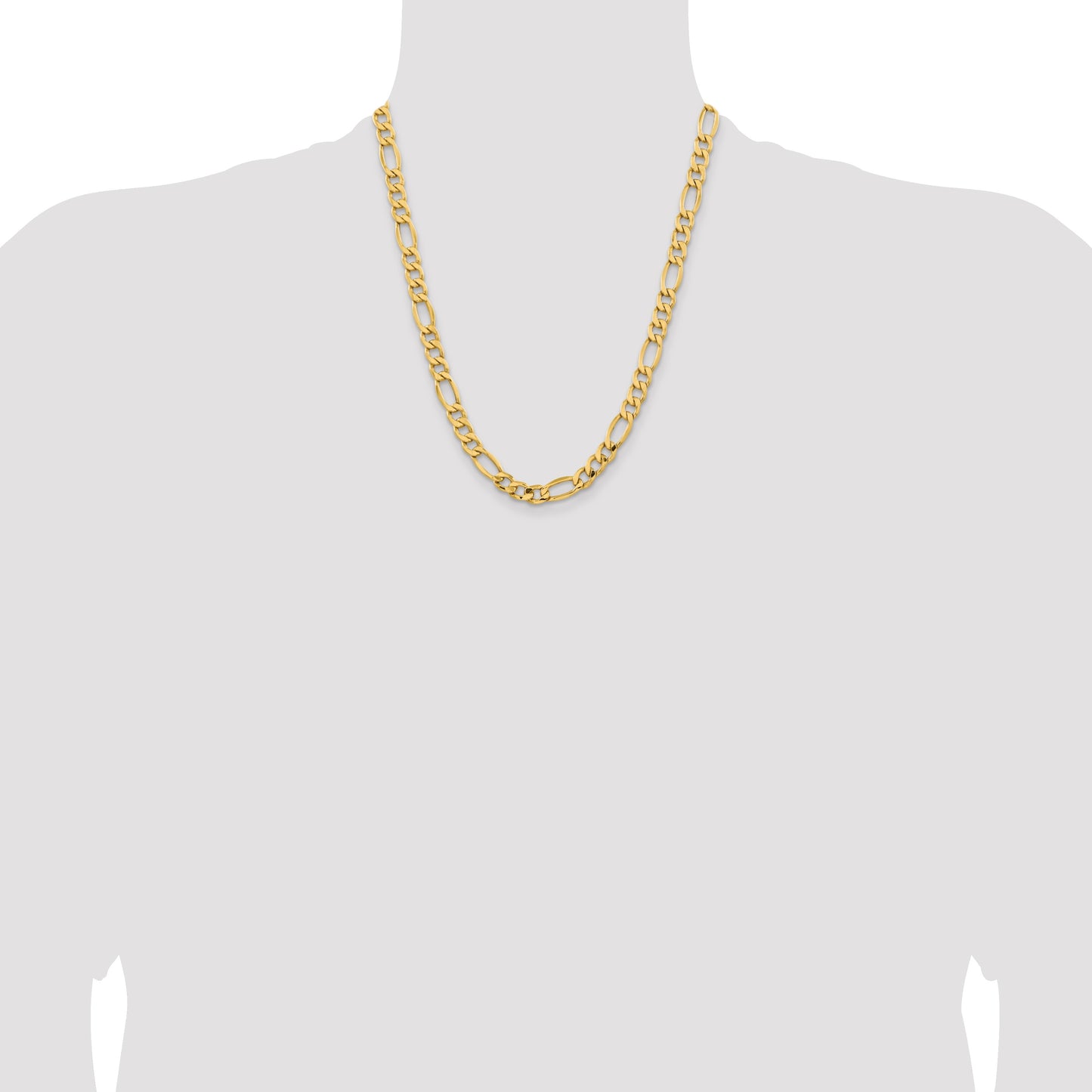 14K 22 inch 8.5mm Semi-Solid Figaro with Lobster Clasp Chain