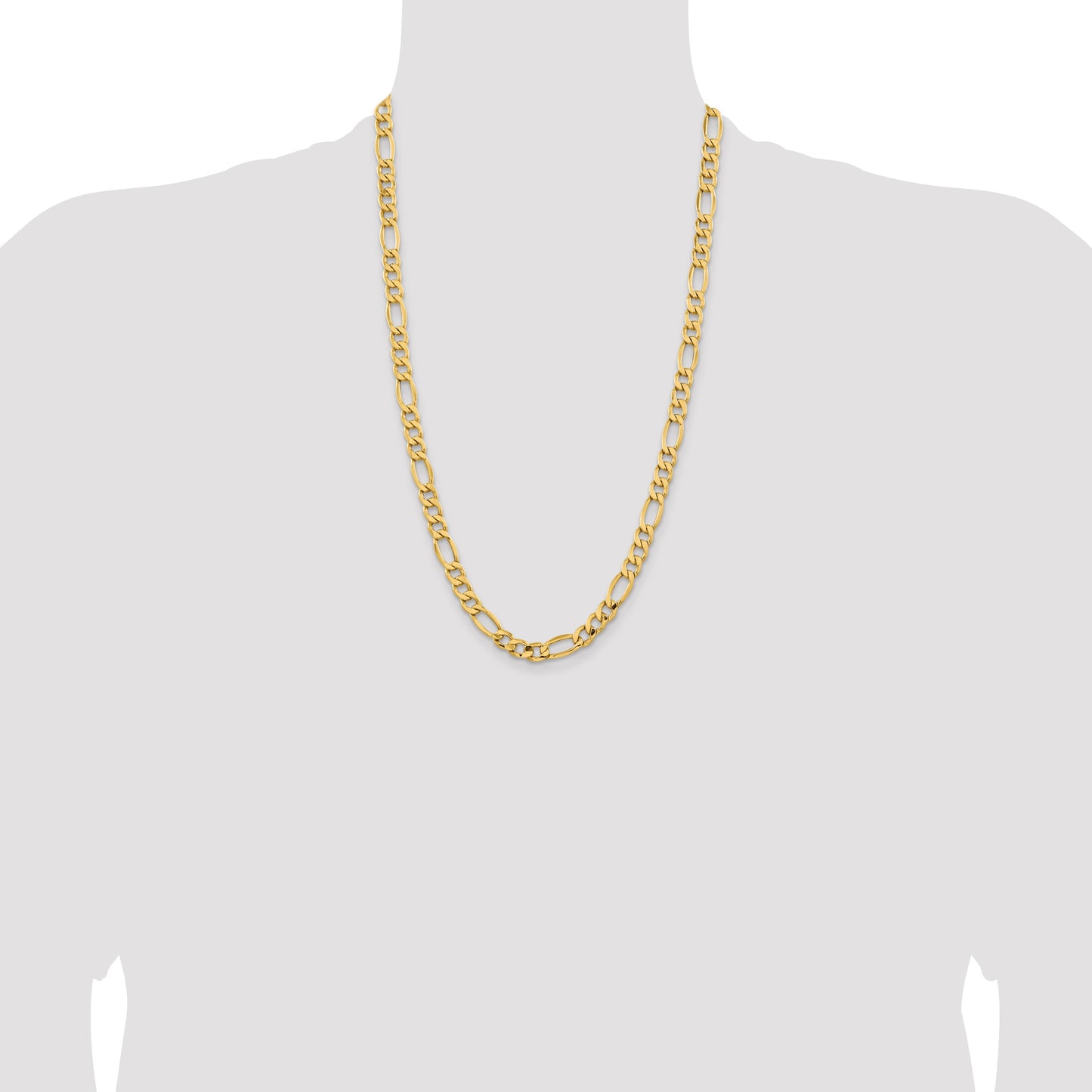 14K 26 inch 8.5mm Semi-Solid Figaro with Lobster Clasp Chain