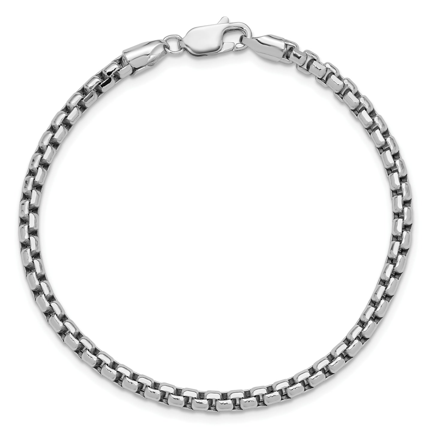 14K White Gold 7 inch 3.6mm Semi-Solid Round Box with Lobster Clasp Bracelet