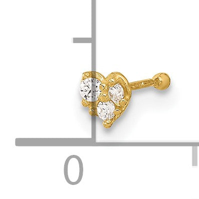14K 23 Gauge CZ Heart Nose Post