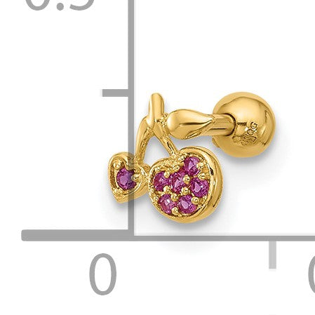 14K 18 Gauge Polished Red CZ Cherry Cartilage Stud