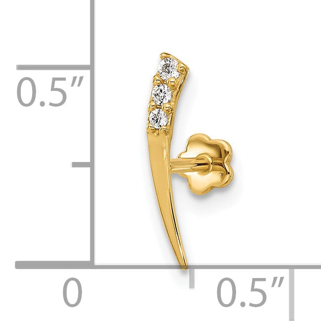 14K 18 Gauge Polished CZ Cartilage Body Jewelry