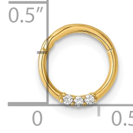 14K 16 Gauge Polished CZ Hinged Cartilage Ring