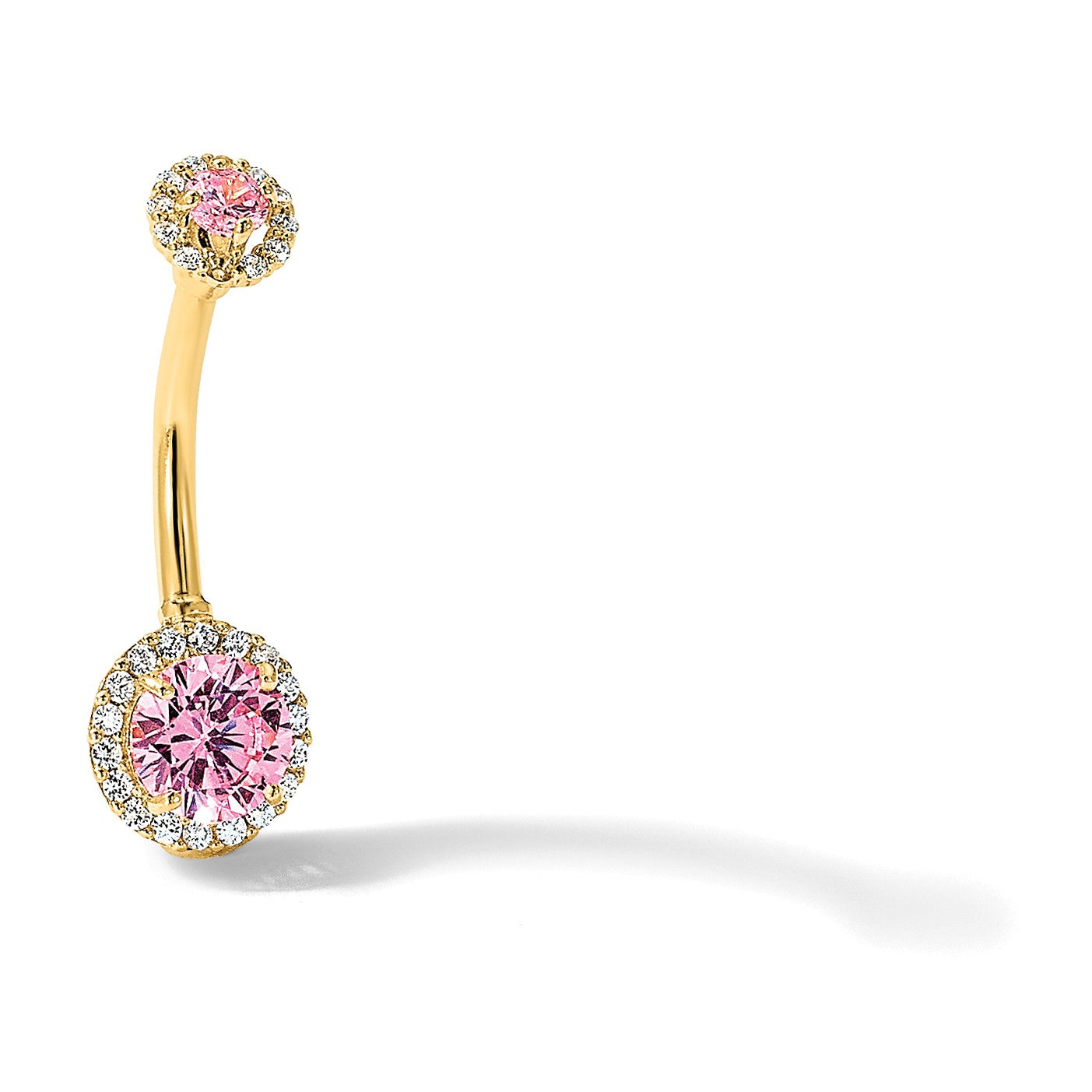 14K 14 Gauge Polished Pink and White CZ Halo Navel/Belly Ring