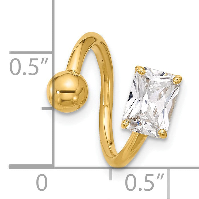 14k 14 Gauge Polished Square CZ Cartilage Ring