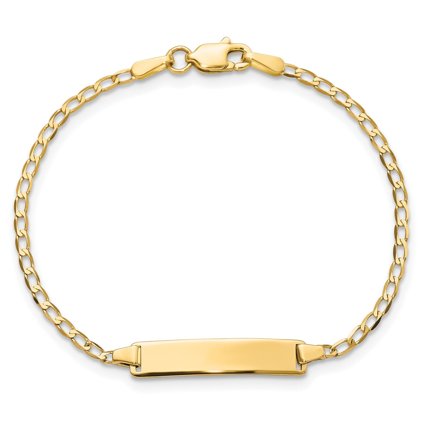 14k Polished Solid Chain/Solid Plate Flat Curb Link 22.5x4.8mm Plate 6 inch Baby/Child ID Bracelet