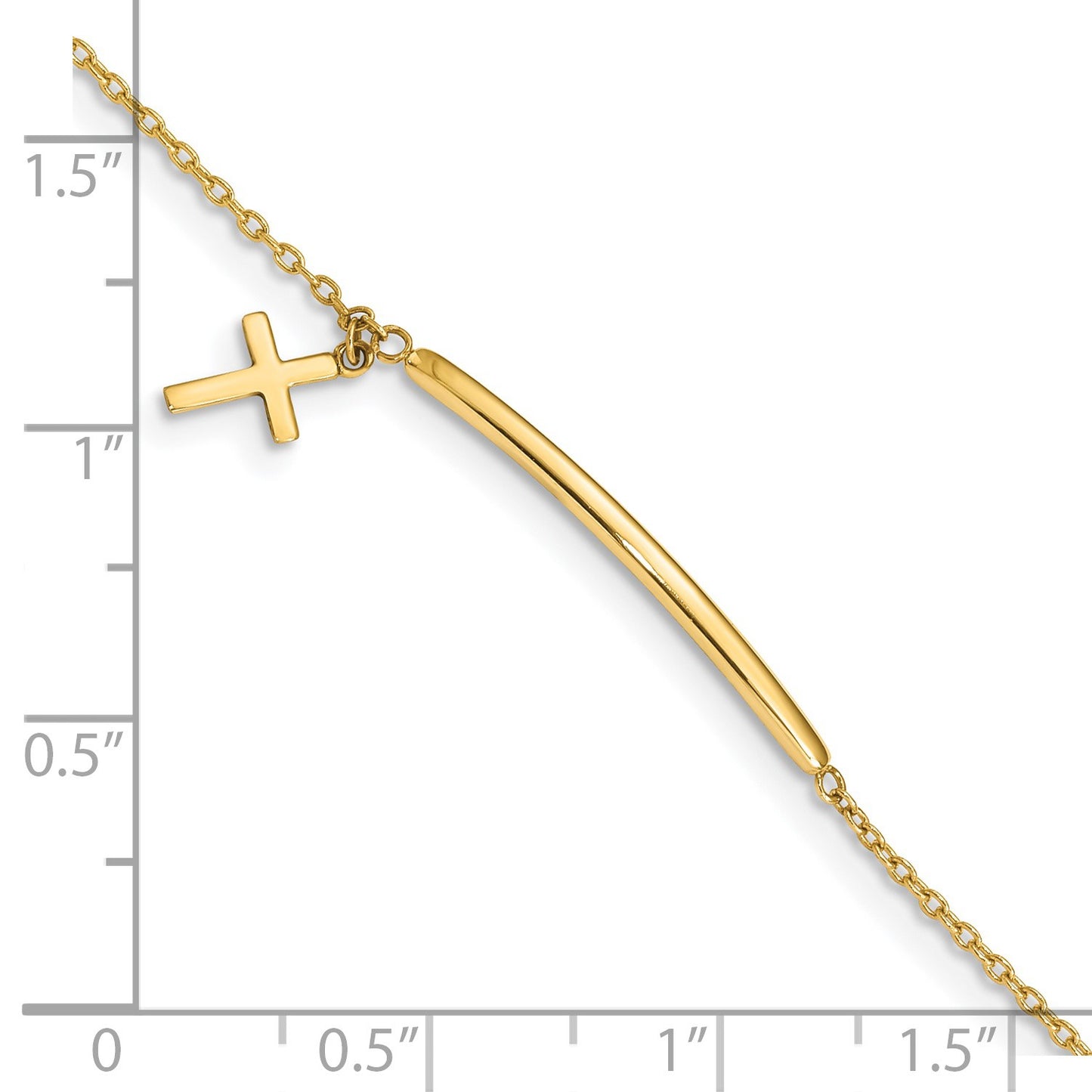 14K Polished Cross Dangle and Bar 5.5 inch Baby/Child Bracelet with 0.5 inch Extender