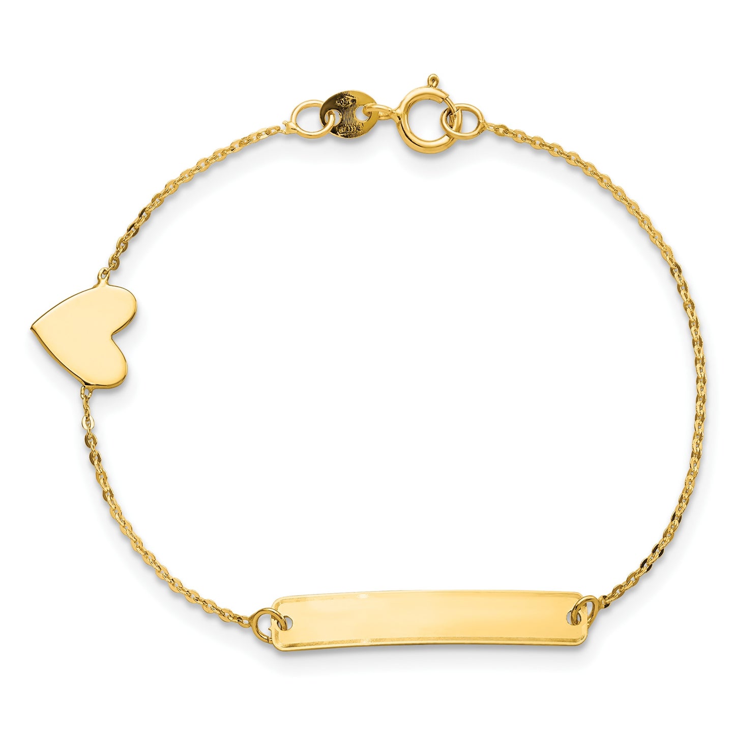 14k Polished 4.5x23mm Rectangle and Heart 5.5 inch Baby/Child ID Bracelet
