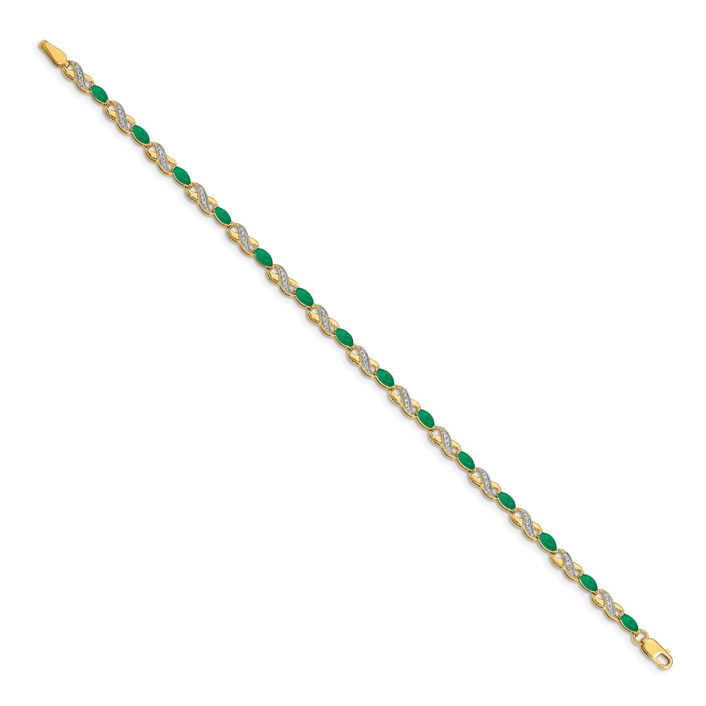 14k Complete Diamond and Oval Emerald Infinity 7.25 inch Bracelet