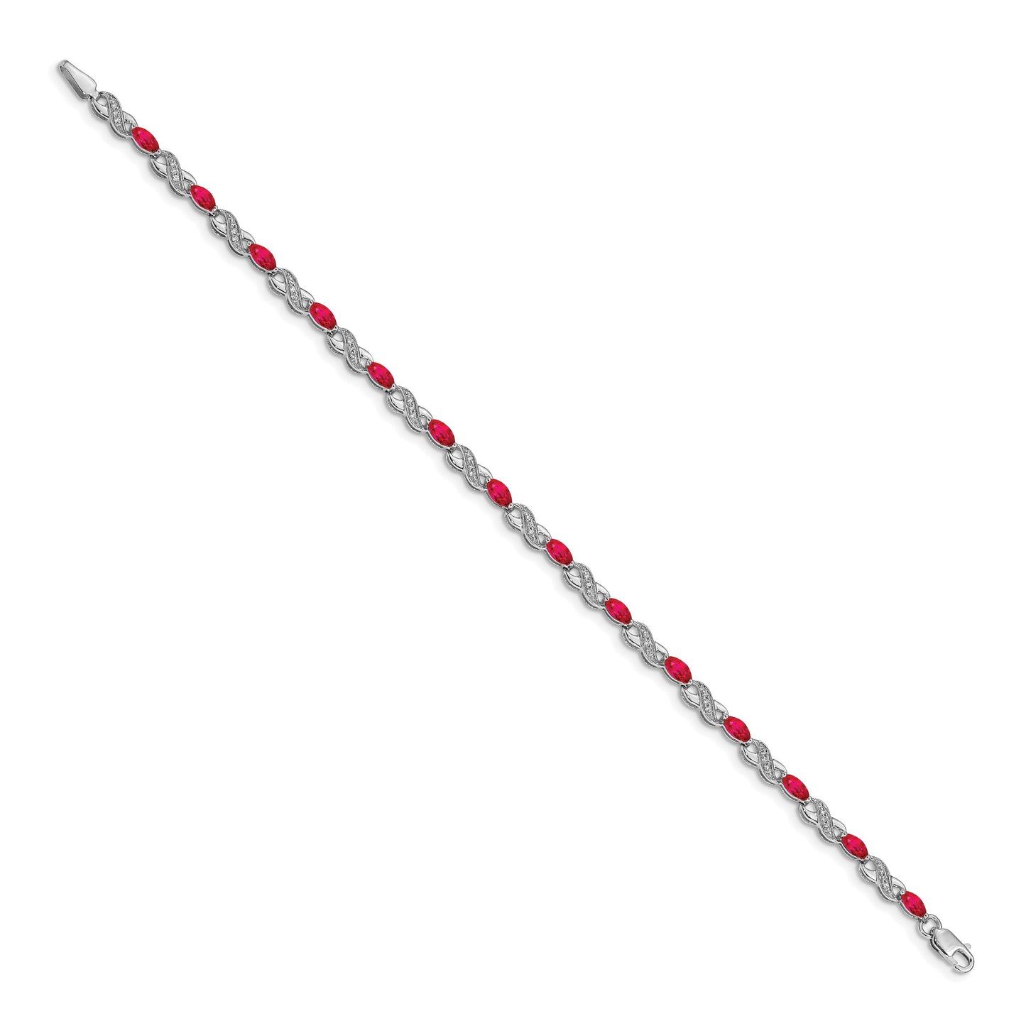14k White Gold Complete Diamond and Oval Ruby Infinity 7.25 inch Bracelet
