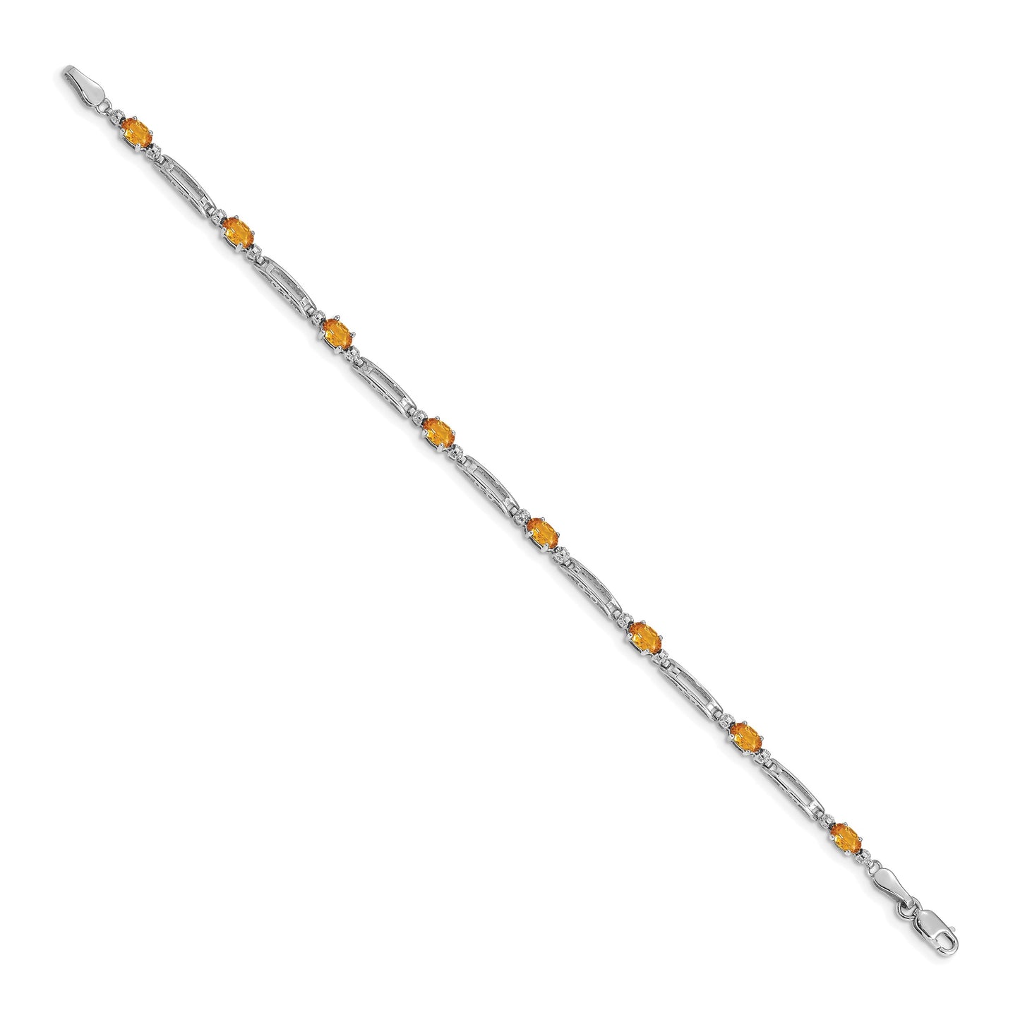 14k White Gold Complete Diamond and Oval Citrine Fancy Link 7 inch Bracelet