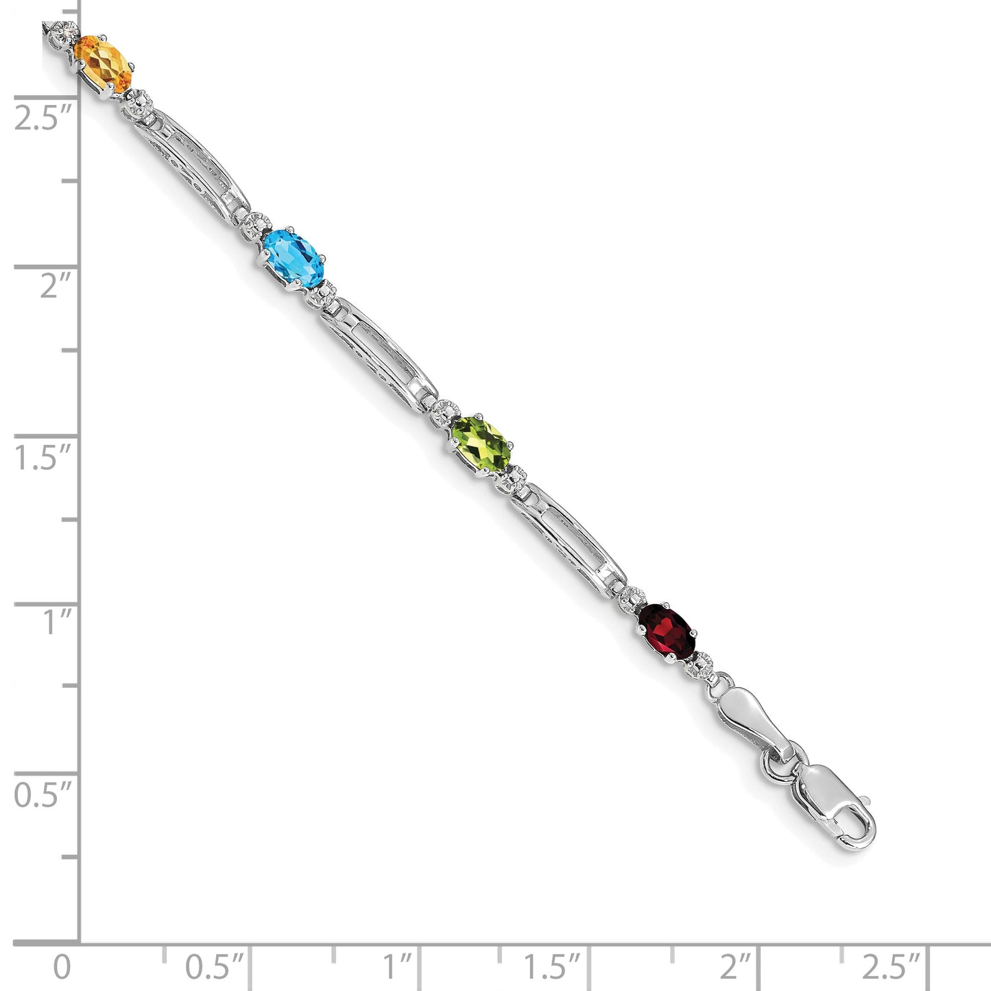 14k White Gold Complete Diamond and Oval Garnet/Swiss Blue Topaz/Peridot/Amethyst/Citrine 7 inch Rainbow Bracelet