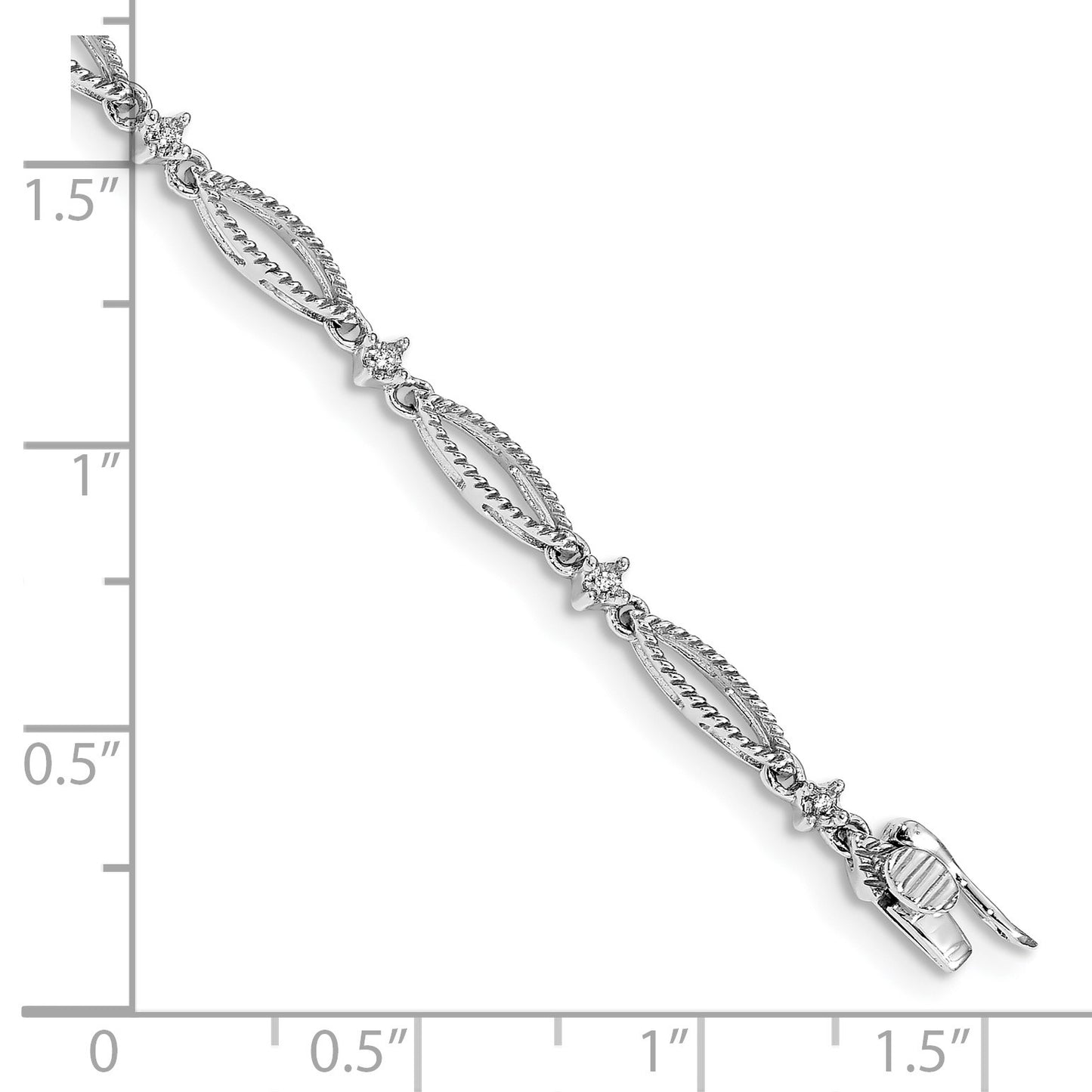 14k White Gold Complete 1/20 carat Diamond Rope-Textured Oval Link 7 inch Bracelet
