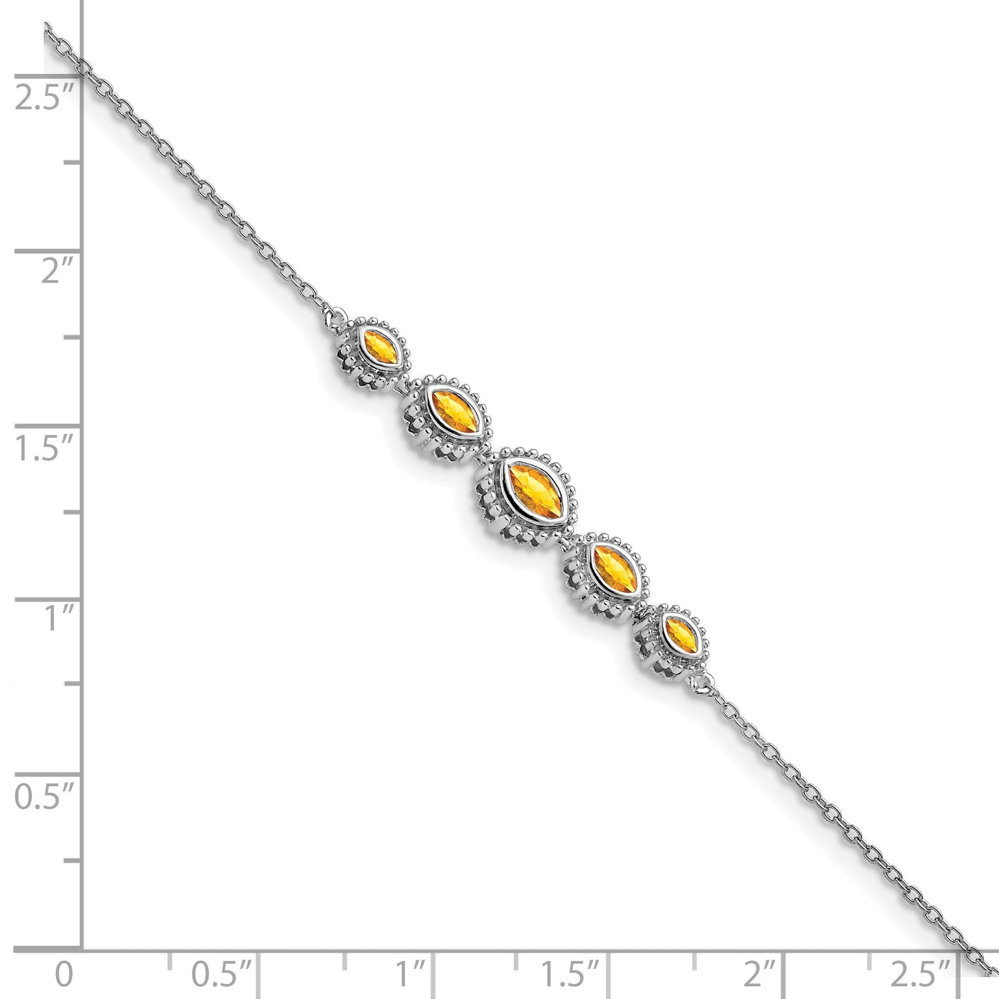 14k White Gold Complete 5-Stone Bezel-set Marquise Citrine and Chain 7 inch Bracelet