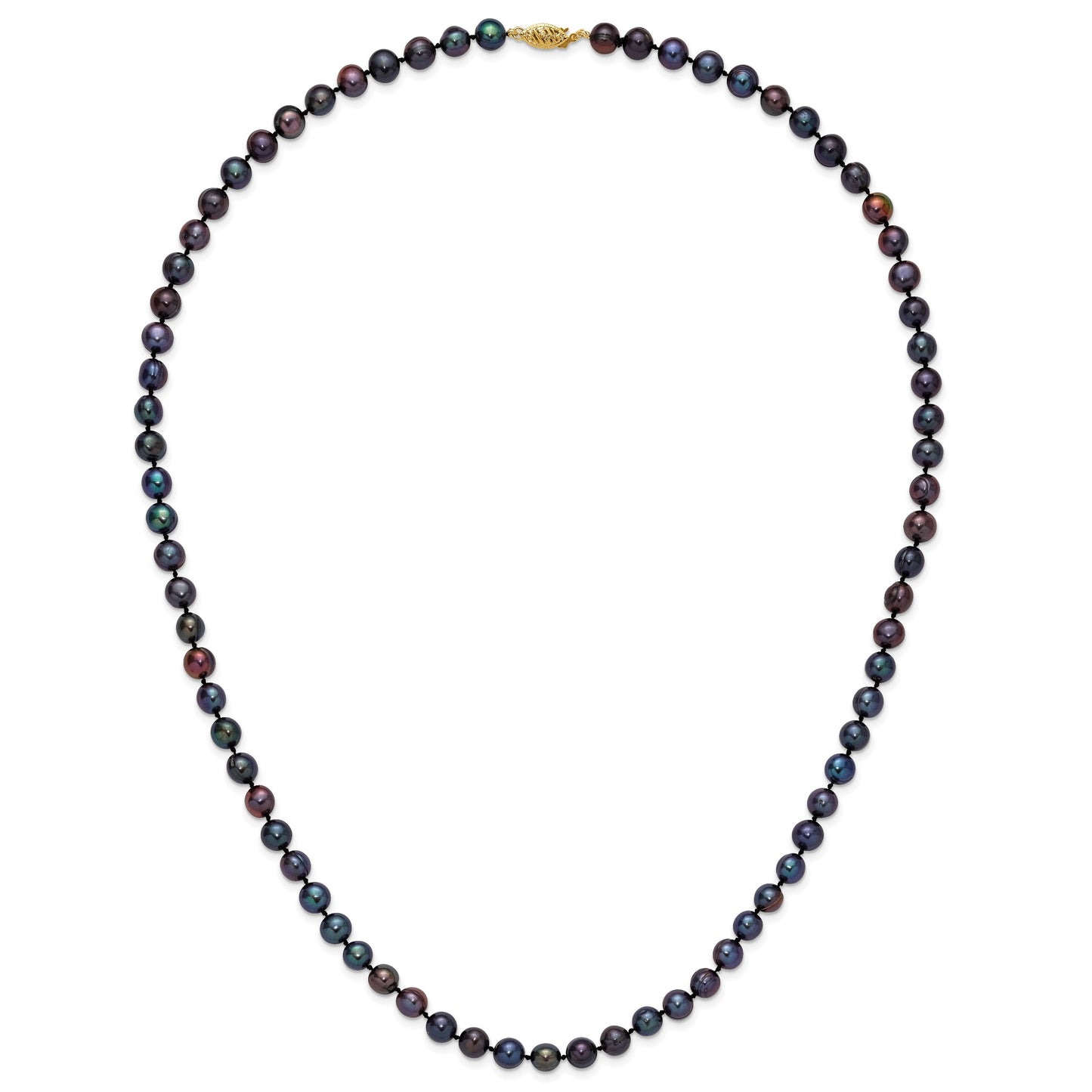 14k 6-7mm Black Near-Round Freshwater Cultured Pearl 24 inch Necklace