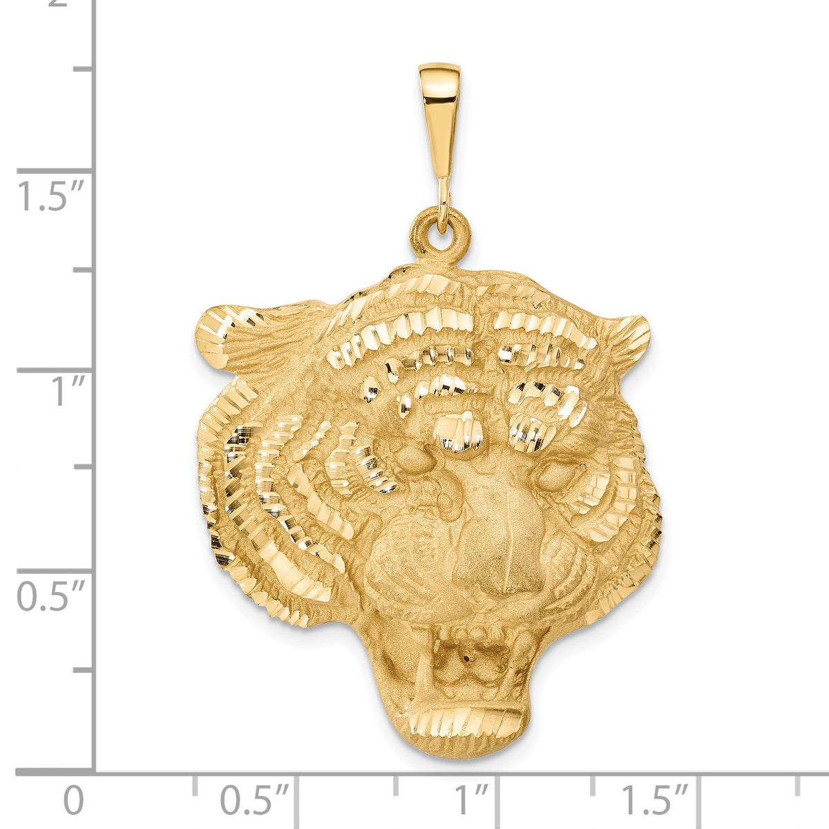 14k Large Satin Diamond-cut Tiger Head Pendant