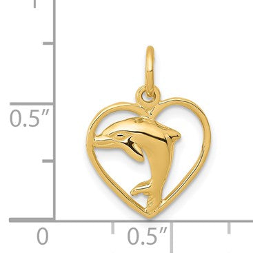 14k Dolphin in Heart Charm