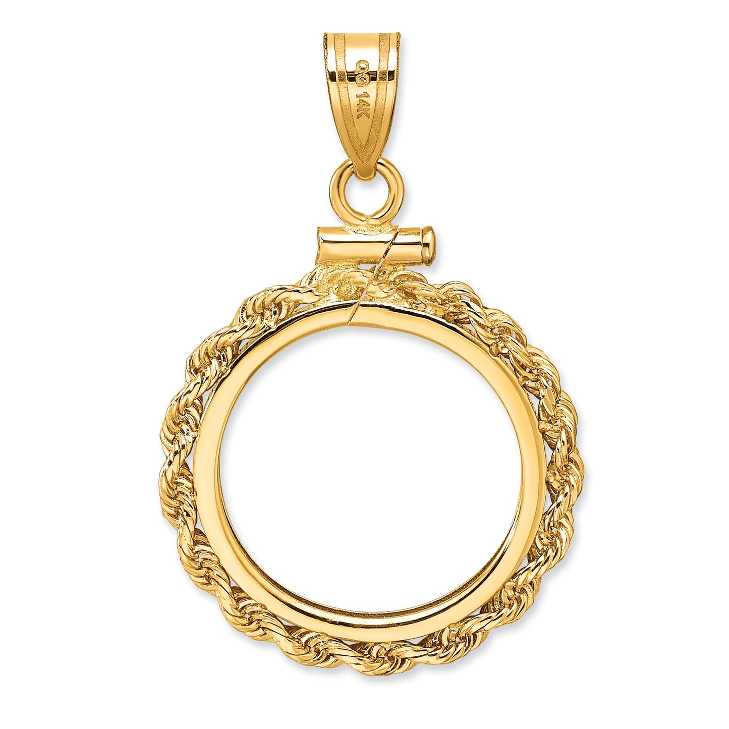 Wideband Distinguished Coin Jewelry 14k Polished Rope 16.5mm x 1.35mm Screw Top Coin Bezel Pendant