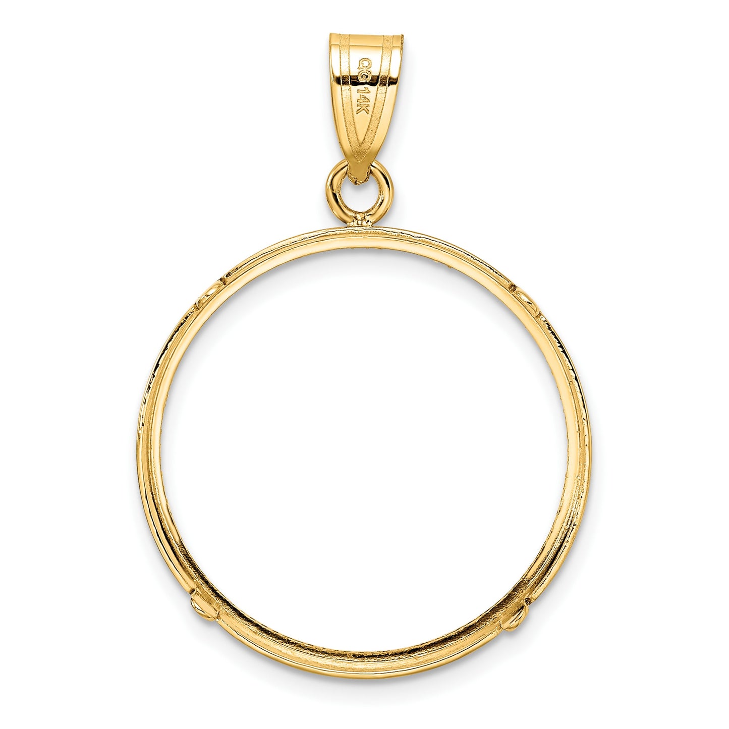 Wideband Distinguished Coin Jewelry 14k Polished and Diamond-cut 22.0mm Prong Coin Bezel Pendant
