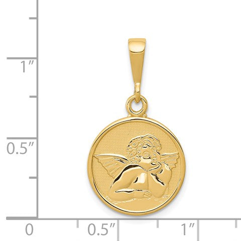 14K Polished and Satin Raphael Angel Round Pendant