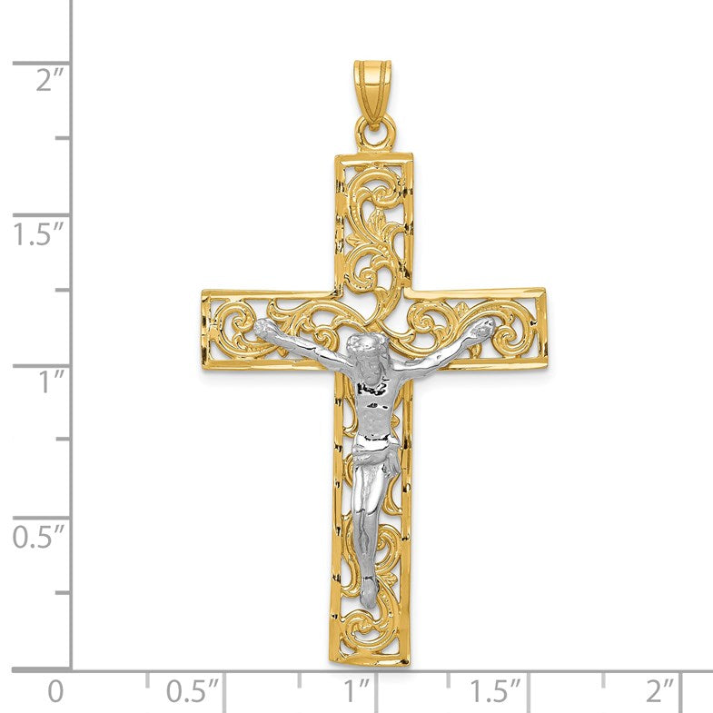 14k Two-tone Diamond-cut Filigree Crucifix Pendant