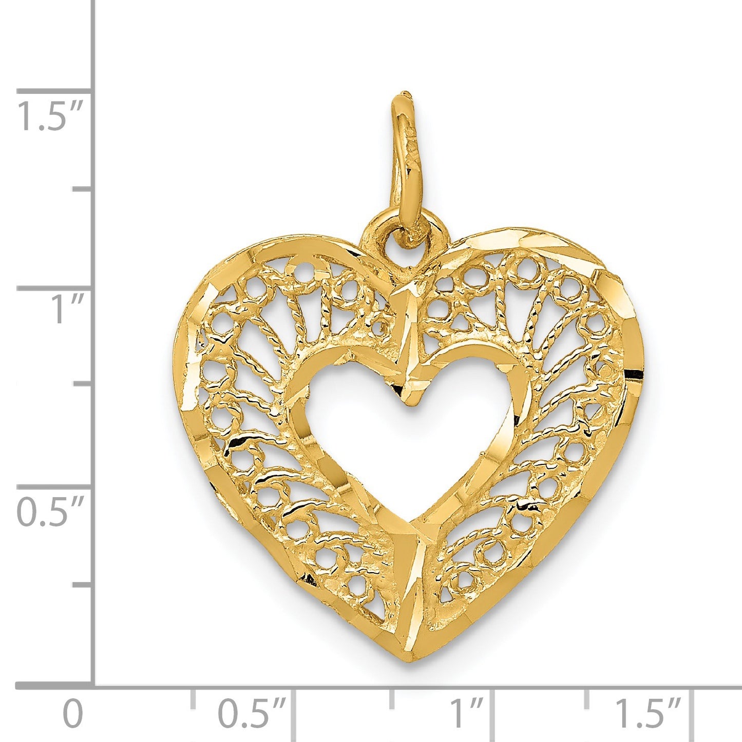 14K Polished Diamond-cut Filigree Heart Pendant