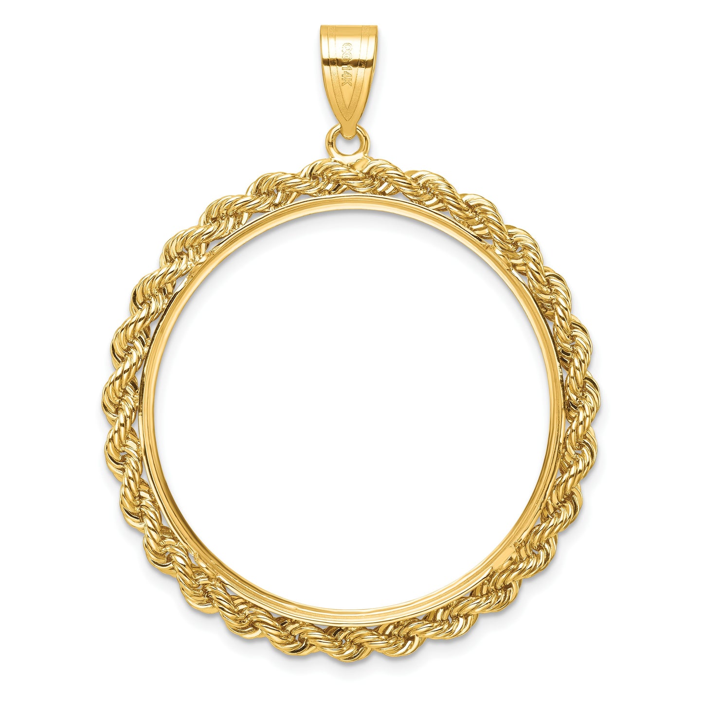 Wideband Distinguished Coin Jewelry 14k Diamond-cut with Rope 32.7mm Prong Coin Bezel Pendant