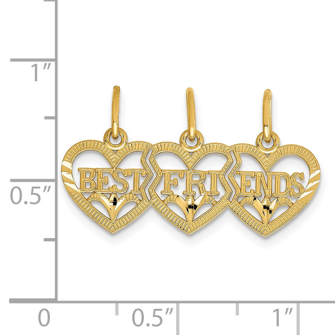 14k Triple Heart Diamond-cut BEST FRIENDS 3-Piece Break-apart Pendant