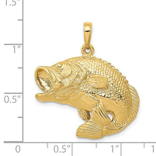 14k Large Bass Fish Jumping Pendant