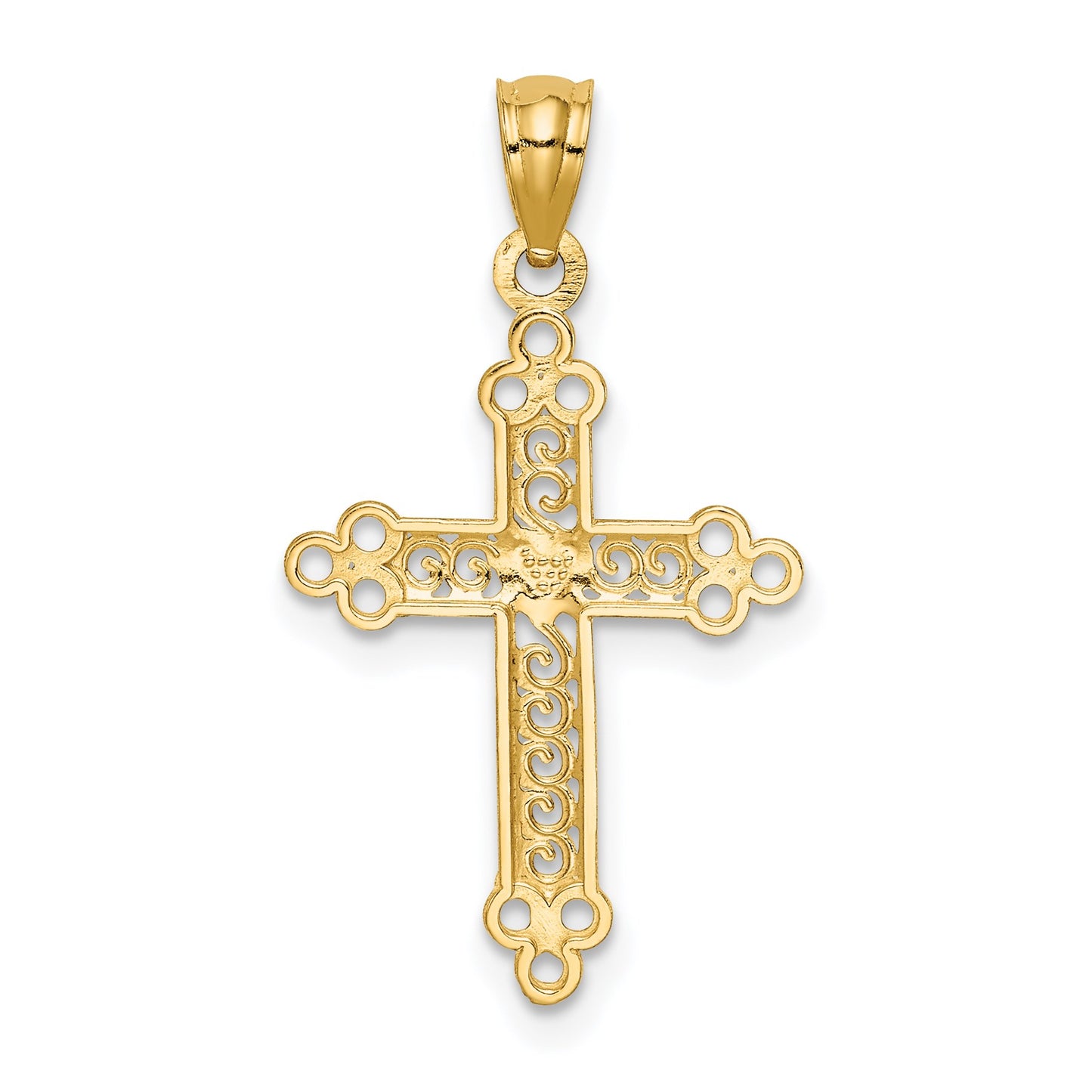 14k and White Rhodium Budded Cross with Heart Center Pendant