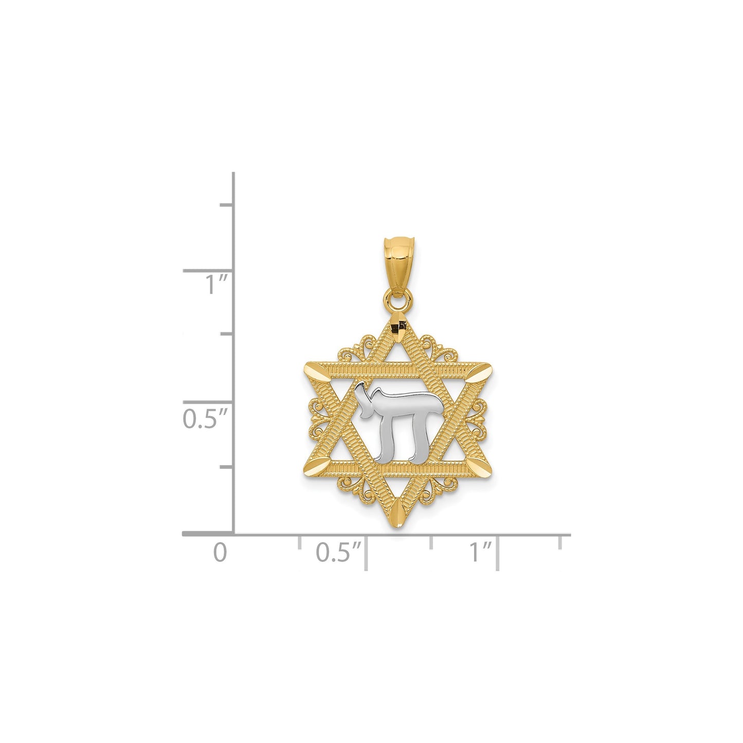 14k and White Rhodium Star of David with Chai Pendant