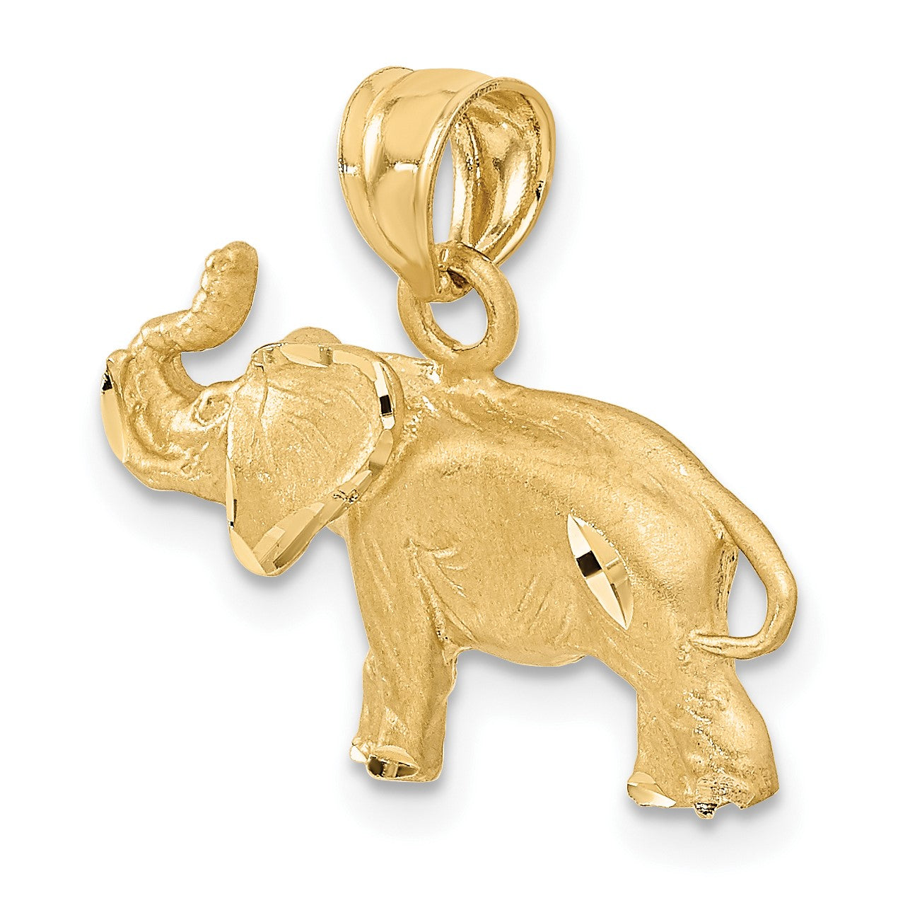 14K Satin Diamond-cut Elephant Pendant