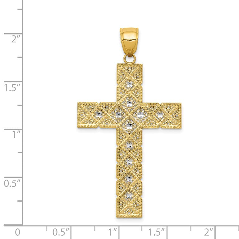 14K and White Rhodium Large Latin Cross Pendant