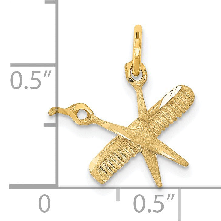 14k Satin Diamond-cut Comb and Scissors Charm
