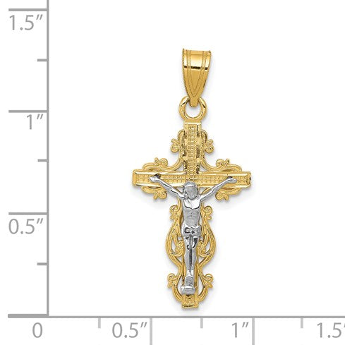 14K Two-tone Small Narrow Crucifix Pendant
