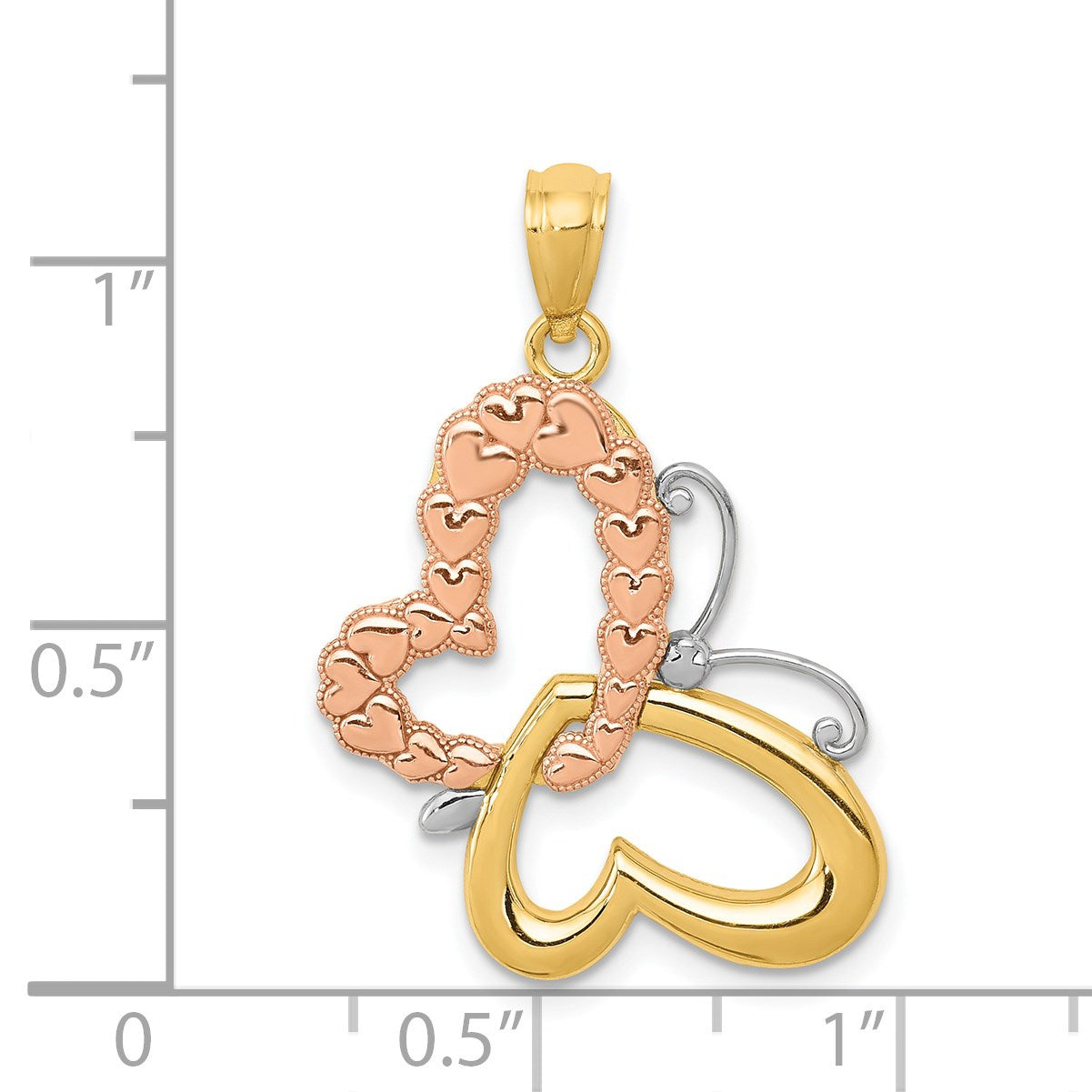 14k Two-tone with White Rhodium Butterfly with Hearts Pendant
