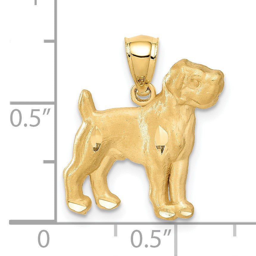 14K Satin Diamond-cut Boxer Dog Pendant