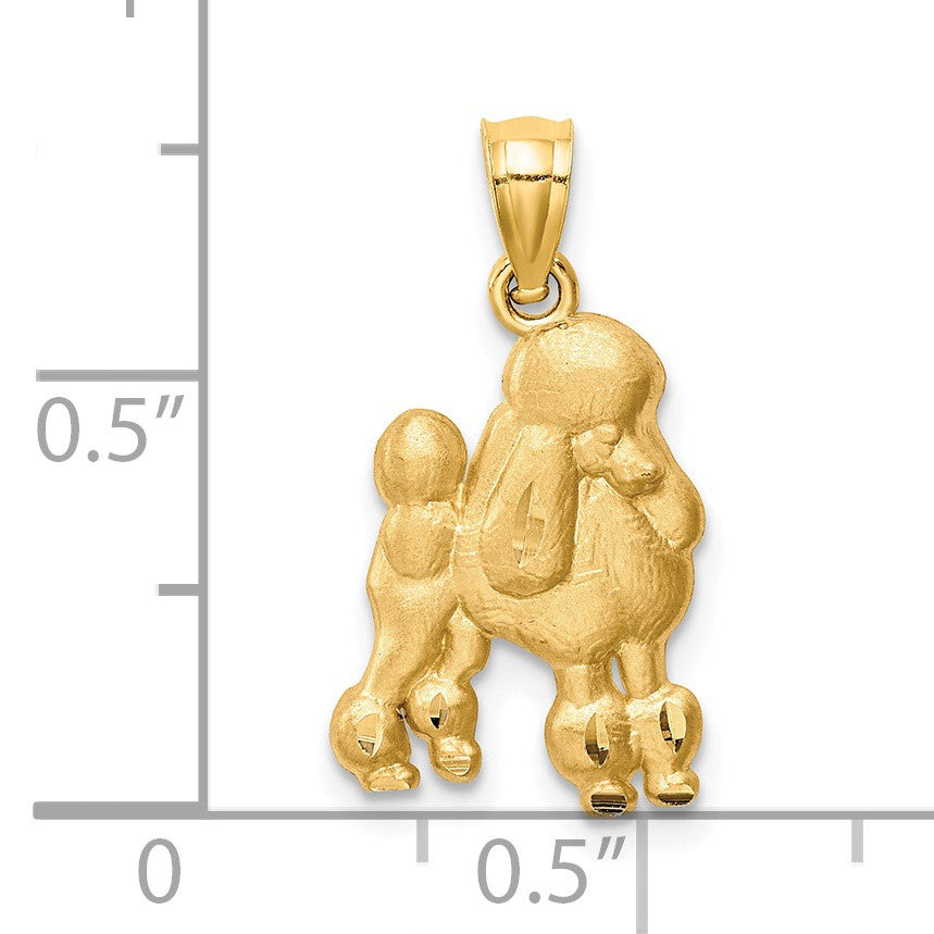 14K Satin Diamond-cut Poodle Dog Pendant