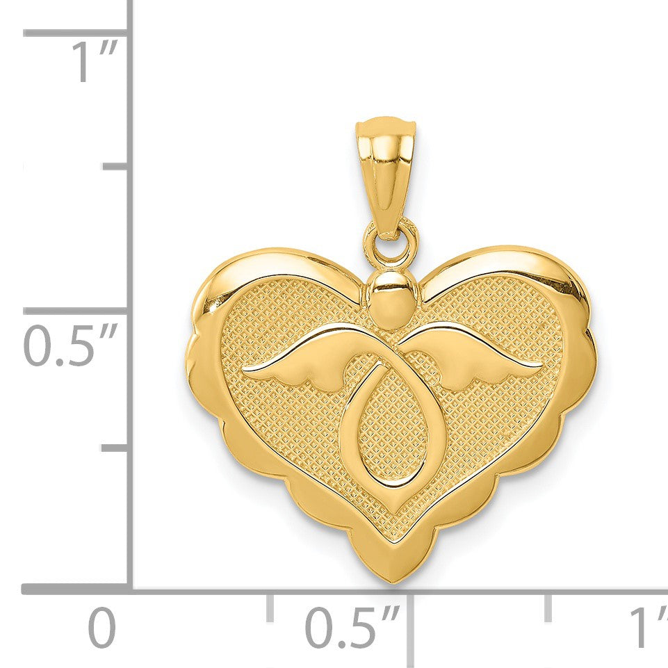 14K Angel in Heart Scalloped Edge Pendant