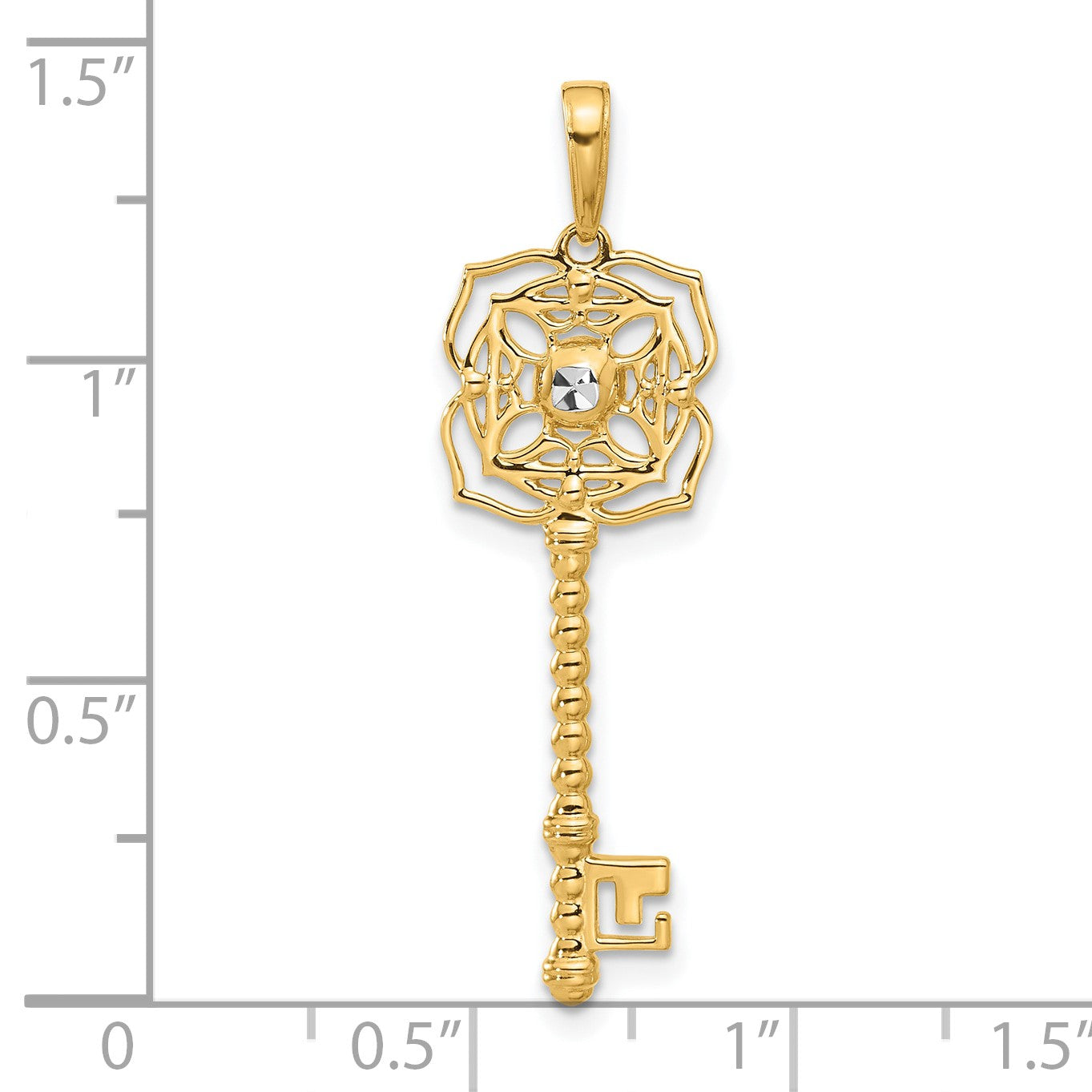 14k and White Rhodium Diamond-cut Floral Key Pendant