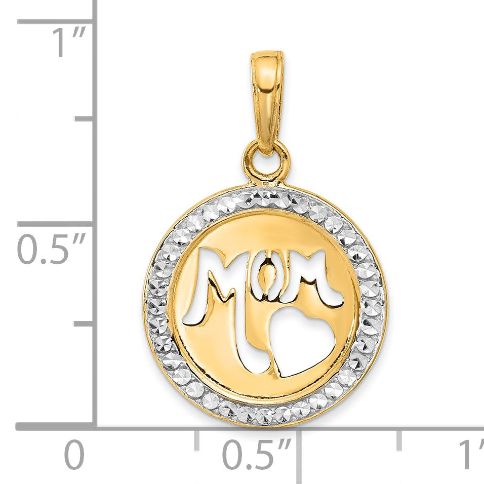 14K and White Rhodium Diamond-cut MOM Cut-out Heart Pendant